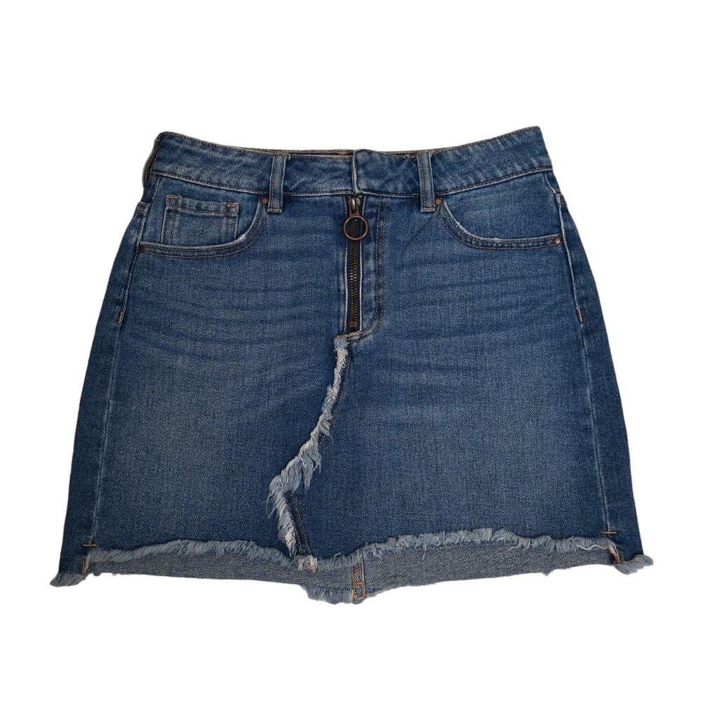 PacSun Womens 24 Denim Exposed Zipper Jean Denim Mini Skirt